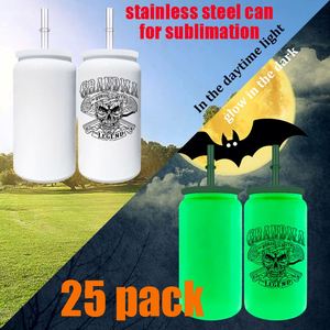 Halloween Gifts Glowing <b>Beer</b> Can Shaped Blank Sublimation 16oz Stainless Steel Tumblers White to Green Blue - Product Image 2
