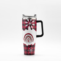 Vaso Térmico de Acero Inoxidable de Doble Pared de 40 oz con Asa, Aislado para Bebidas Frías/Calientes, Libre de BPA, con Diseño Navideño