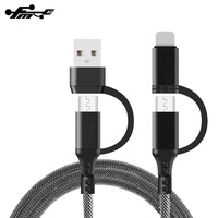 Kabel USB 3a kepang nilon, kawat mikro USB C ke Tipe C Multi pengisi daya PD 60W pengisian daya Cepat 4 dalam 1 stok ponsel 1.2M