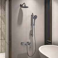 Set Shower Atmosfer Cerdas Tiga Tuas Abu-abu dengan Layar Digital, Tombol Piano, Katup Keramik, Semprotan Hujan Lembut, Fitur Pause, untuk Villa