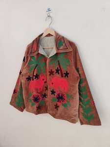 Handcrafted <b>Velvet</b> Suzani Bomber <b>Jacket</b> Brown Boho Embroidery Colorful Animals Flowers Reversible Breathable Eco-Friendly Short - Product Image 5