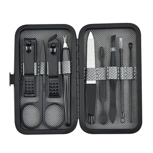 Professional 9 Pieces Stainless Steel <b>Manicure</b> Nail Care Tools Nail Clippers Pedicure <b>Kit</b> With Luxury Travel Case Black - Product Image 4