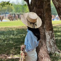 Chapeau de paille naturel pour femme, style marin, à calotte plate et bord plat, avec nœud en corde tressée, chapeau de soleil de plage, respirant, léger, style britannique