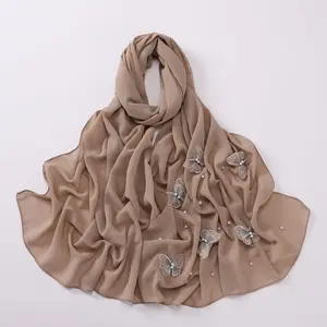 Мусульманский весенний длинный головной платок, мусульманская шифоновая вуаль, хиджаб с бабочкой, декоративные шали, малайская мода, Тукан
