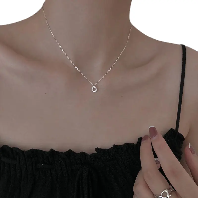 Mode Dames Eenvoudige Sleutelbeen Ketting Handgemaakte Ketting Sieraden Lange Flash Geometrische Dubbele Cirkel Bulk Hart