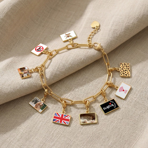 Pulsera de Cadena de Acero Inoxidable con Dijes Personalizables de Foto, Chapada en Platino, Estilo Paperclip, Unisex, a la Moda, Venta al por Mayor - Product Image 3
