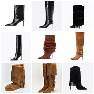 Botas Altas de <span class=keywords><strong>Invierno</strong></span> para <span class=keywords><strong>Mujer</strong></span>, Talla Grande 46, Anchas, Estilo Western, Tacón Bajo y Grueso, Cuero Genuino, Cierre Lateral con Cremallera - Product Image 3