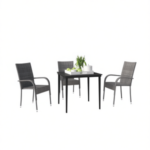 <b>Grey</b> Rattan Garden Dining Set 3 Seater Metal <b>Frame</b> Weather Resistant Outdoor Furniture Contemporary Design - Product Image 1