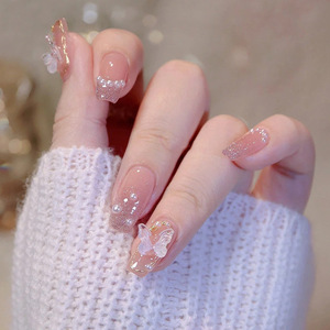 ศิลปะเล็บที่สวมใส่ได้สติกเกอร์ติดโบว์สีใสลายน้ำแข็งยาวปานกลางตกแต่งเล็บลอกออกได้ - Product Image 2