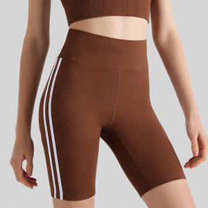 Shorts de Yoga de Cintura Alta Negros con Rayas Blancas, Transpirables, Elásticos, de Spandex/Nylon, con Logotipo en la Cintura, para Correr y Hacer Ejercicio, para Mujer - Product Image 4