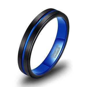 Anillos de boda OAHLAN de carburo de tungsteno de <span class=keywords><strong>dos</strong></span> tonos, finos, con línea central en oro azul/rosado <span class=keywords><strong>y</strong></span> acabado cepillado, para pareja. - Product Image 3