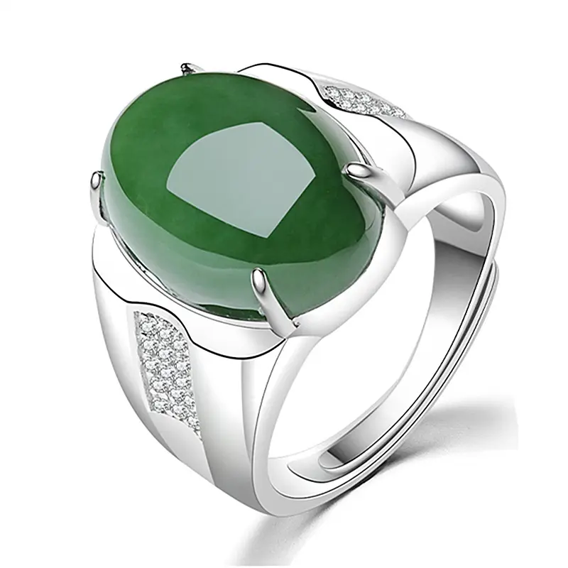 Bijoux anillo bague schmuck Open adjustable men's green jade jade ring aesthetic jewelry 2021 jewelry white gold ring