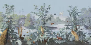 Papier peint chinoiserie avec oiseaux, peintures murales vintage de paons pour le salon, décoration de salon, papier peint <span class=keywords><strong>mural</strong></span> pour fond de télévision - Product Image 2