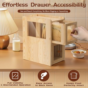 Wooden Bread Storage Box With Drawer And Slicer <b>Kitchen</b> Countertop Bread Keeper Multifunctional Rectangle Shape - Product Image 3