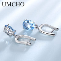 Boucles d'oreilles pendantes ovales en topaze bleu ciel créée, en argent S925, à quatre griffes, pour mariée, usage quotidien, cadeau