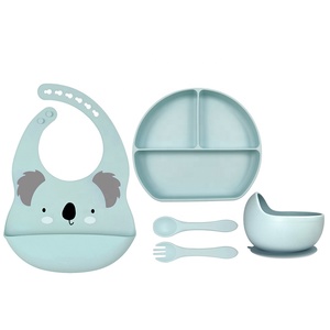 Juego de alimentación de silicona para bebé, plato de succión impreso, tazón, cuchara, platos de bebé, logotipo personalizado, 5 uds., listo para enviar - Product Image 3