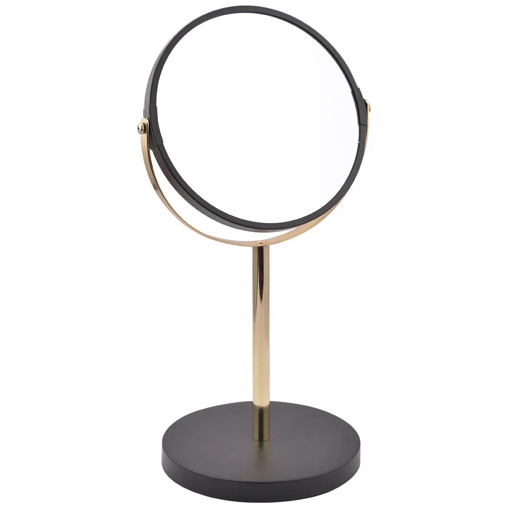 Hoge Kwaliteit Twee Zijden Ronde Vorm Zwart Goud Kleur Cosmetische Luxe Spiegel Metalen Stand Make-Up Spiegel Ijdelheid