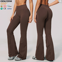 Celana Olahraga Kustom OEM ODM dengan Kaki Melebar, Bahan Stretch Empat Arah, Model Butt Scrunch, Celana Atletik Panjang, Celana Yoga Fitness Wanita