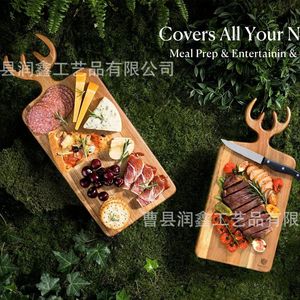 Planche à découper en bois d'acacia avec poignées, plateau de service pour pain, pour la préparation des aliments et l'utilisation de Noël - Product Image 2