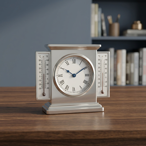 Modern Metal Desk <b>Clock</b> with Roman Numerals and Dual Thermometers desk <b>clock</b> with thermometer silver thermometer <b>vintage</b> <b>clock</b> - Product Image 1