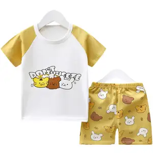 新款时尚纯棉儿童女童服装3/4袖夏季可爱卡通儿童男童睡衣