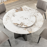 Table à manger ronde moderne en pierre frittée avec plateau tournant Lazy Susan et base métallique pour la maison, la villa ou la salle à manger