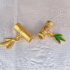 Pendentif traditionnel chinois en bambou, alliage d'or avec symbole de fortune, pour la fabrication de bijoux, cadeau 2024 - Product Image 3