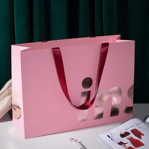 Özel Logo lüks kağıt torba ambalaj çantası Sac En Papier teşekkür ederim hediye çantası Bolsa De Papel kağıt saplı çanta