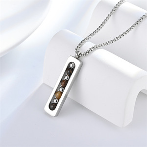 Venta directa de fábrica, collar de plata de verano, collar con colgante de barra de piedra cuadrada colorida chapada, collar para mujeres y hombres - Product Image 4