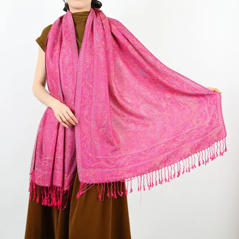 เนปาลผ้าคลุมไหล่ Pashmina ขายส่งพู่ผ้าพันคอผู้หญิงที่กําหนดเองผ้าคลุมไหล่ Pashmina ผ้าพันคอผ้าฝ้าย jacquard