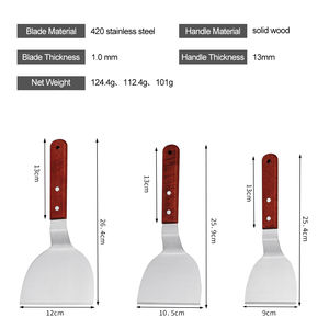 Spatola in metallo da cucina con manico in legno per frittelle <span class=keywords><strong>hamburger</strong></span> Turner griglie Pizza bistecca Barbecue piccole spatole medie e grandi - Product Image 2