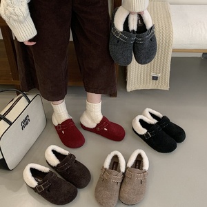 Mules vintage tissées à semelle épaisse et bout fermé pour <span class=keywords><strong>femme</strong></span>, nouveau style automne-hiver 2025, à enfiler avec boucle pour extérieur, en daim - Product Image 6