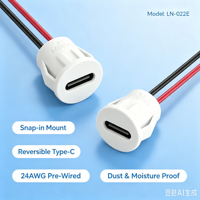 Conector de Carga USB-C Tipo Circular Hembra LN-022E de 24AWG y 2 Pines para Juguetes Inteligentes, Lámparas y Modificación de Equipos Domésticos