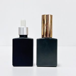 Flat square Rectangle Luxury 15ml 30ml 50ml 100ml Glass Dropper Bottles with Crystal <b>clear</b> Black Collar for Serum Essential Oil - Product Image 5