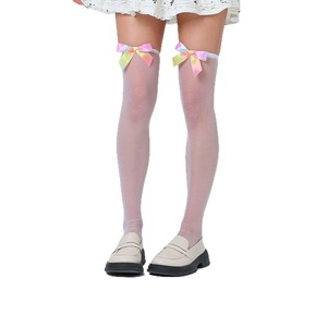 White Knee <b>Socks</b> With Colorful Bows Ultra Thin 0D Transparent Solid Color <b>Polyester</b> Women's Youth <b>Socks</b> - Product Image 5