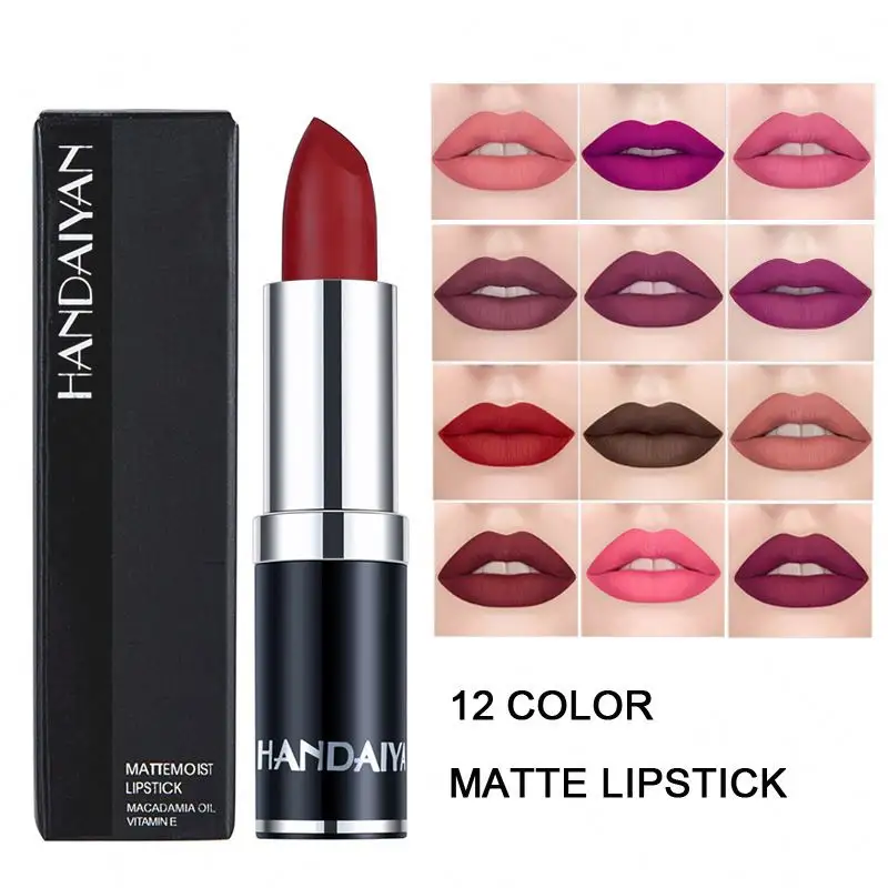 Handaiyan 12 Colors Matte Lipstick Custom Your Logo Tube Lipstick OEM ODM Wholesale Long-lasting Waterproof Lipstick