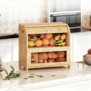 Boîte à pain en bambou An Yue à double couche avec couvercle, rangement pour comptoir de cuisine, pour fruits et légumes, couleur bois naturel - Product Image 1