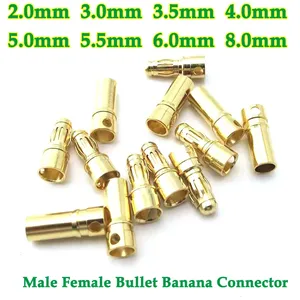 2mm 3mm 3.5mm 4mm 5mm 5.5mm 6mm 6.5mm 8mm Gold-plated Bullet Plug High Current Banana Connector for RC Lipo