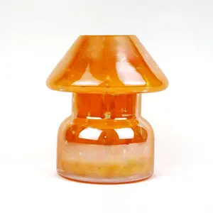 wholesale custom iridescent colored orange dappled speckled spots hurricane tealight glass candle holder with cover decor