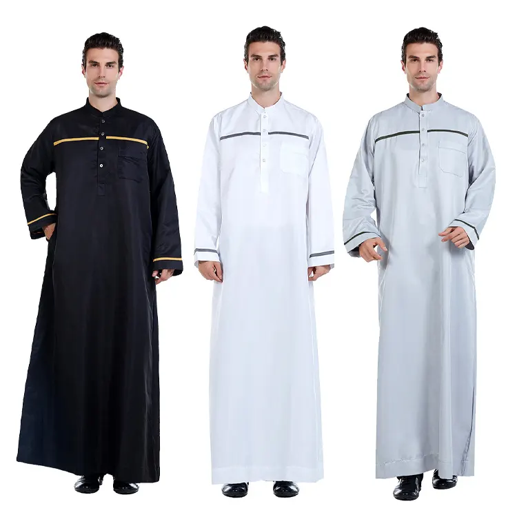 2024 Nieuwe Ontwerp Moslim Man Jurk Arabische Gewaad Dubai Abaya Saudi Islamitische Kleding Mannelijke Knoop Thobe Mannen Moslim