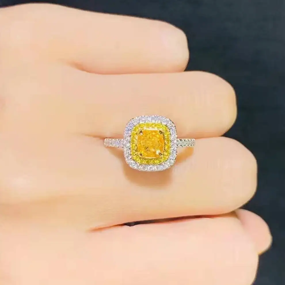 Customised Jewelry 18k White Gold Wedding Ring Set Gemstone Cocktail Natural Yellow Diamond Ring