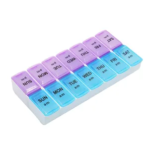 Plastique bleu et violet facile à ouvrir AM PM hebdomadaire 7 jours pilule organisateur médicaments grande boîte quotidienne de vitamines