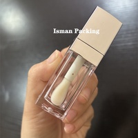 Tube de brillant à lèvres carré ISMAN 8ml or et argent avec grand applicateur, emballage vide pour maquillage, logo personnalisé, huile repulpante pour les lèvres