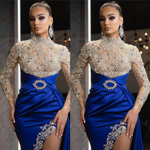 2024 Europe et États-Unis commerce extérieur nouvelle robe de soirée Ebay femmes bleu saupoudré or col rond longue - Product Image 4
