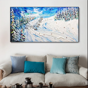 Moderno su misura dipinto a mano originale decorazione invernale Wall Art soggiorno sci Texture Sport pittura a olio 3D su tela - Product Image 2
