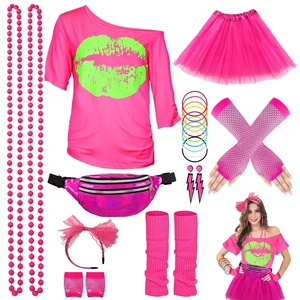 Aksesori kostum untuk wanita <span class=keywords><strong>80s</strong></span> Kaos Tutu Fanny Pack bando anting kalung sarung tangan penghangat pakaian pesta Neon - Product Image 4