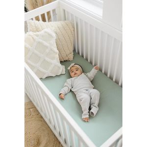 Muslin <strong>Crib</strong> Sheets for Girl Boy 2 PCS Cotton Baby Sheets for Standard <strong>Crib</strong> Mattress 52&quot;x 28&quot; Bed Sheet <strong>Set</strong> Green Cream - Product Image 3