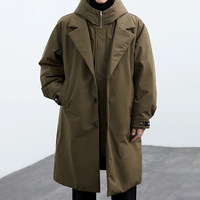 Manteau d'hiver pour hommes avec design de logo personnalisé OEM deux pièces col montant coupe-vent mi-long veste décontractée à fermeture éclair