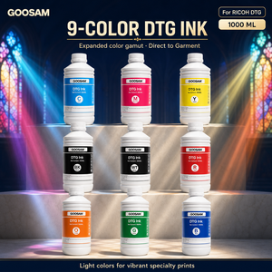 Ensemble d'encre DTG Goosam 9 couleurs RGBO CMYK Blanc pour têtes d'impression Ricoh Ri1000x G4 G5 G6 Gen4 Gen5 Gen6 Vente en gros - Product Image 1