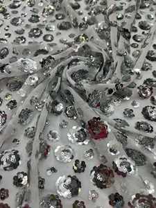 Tùy Chỉnh Bông Polyester 3Mm Sequin Vải Ren Vải Tuyn Cô Dâu Nhung Thêu Mô Hình Hạt Vải - Product Image 4